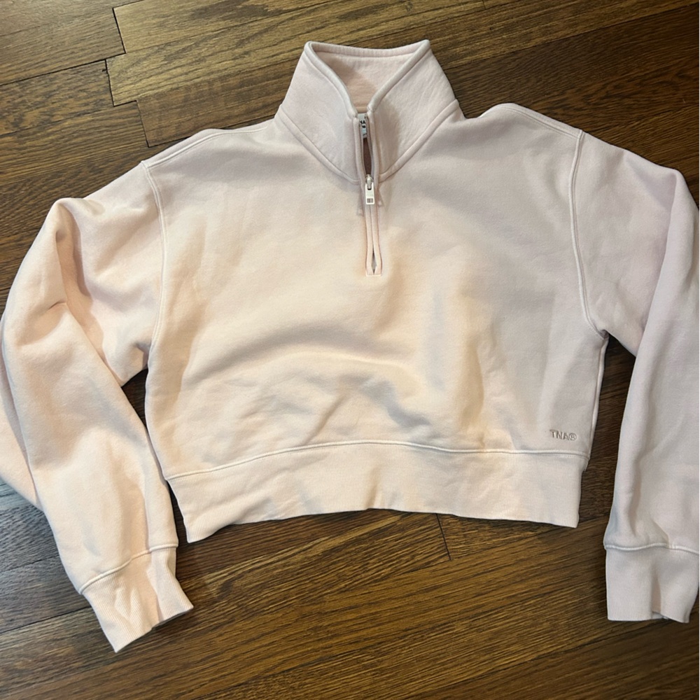 TNA Aritzia blush Pink Half-Zip cozy fleece perfect fit cropped Sweatshirt